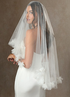 front 3D Flower and Pearl Elbow Length Draped Blusher Veil