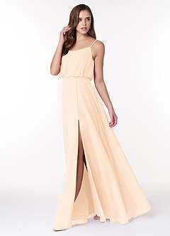 Azazie Lupe Final Sale Pearl Pink A-Line Scoop Blouson Chiffon Dress image3