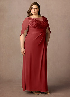 Azazie Hera Mother of the Bride Dresses Rust A-Line Lace Capelet Chiffon Dress image10