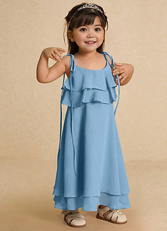 Azazie Temi Flower Girl Dresses Steel Blue A-Line Spaghetti Strap Chiffon Dress image7