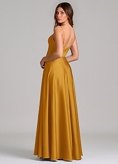 Azazie Amani Suknie dla druhen Linia A Pofałdowany Satyna elastyczna Do ziemi Sukienka image2