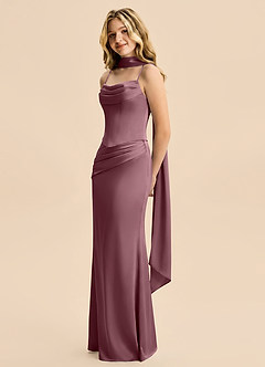Azazie Sorrel Junior Robe Sirène en Satin extensible Drapé Améthyste image4