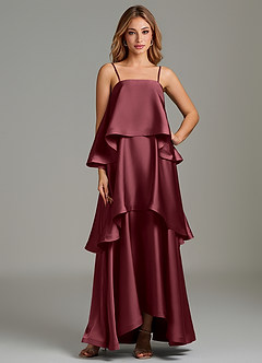 Azazie Azalea Abiti da Damigella Abito A-Line in Raso Elasticizzato Drappeggiato Merlot image1