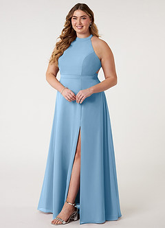 Azazie Clarice Abiti da Damigella Abito A-Line in Chiffon con Scollo Halter Blu Acciaio image11