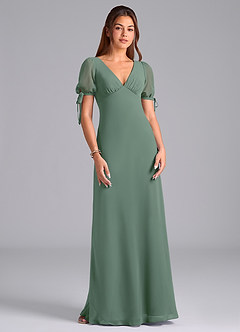 Azazie Pheby Bridesmaid Dresses Eucalyptus A-Line Pleated Chiffon Dress image4