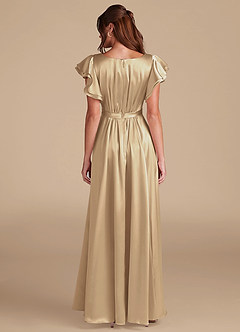 Azazie Daphne Modest Bridesmaid Dresses A-Line Ruched Metallic Satin Floor-Length Dress image2