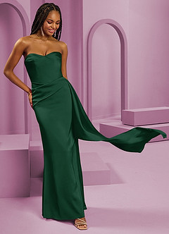 Barbie ♥ Azazie Robes de demoiselle d'honneur Robe Fourreau Convertible en Satin extensible Sans bretelle Vert Foncé image5