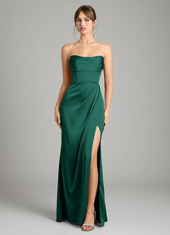 Azazie Johana Bridesmaid Dresses Emerald Mermaid Off the Shoulder Stretch Satin Convertible Dress image9