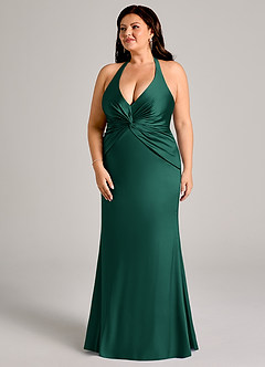 Azazie Valerie Bridesmaid Dresses Emerald Mermaid Pleated Stretch Satin Dress image11