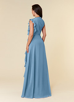 Azazie Narine Mère de la mariée Robes Robe Trapèze en Mousseline de soie Encolure haute plissée Acier Bleuté image4