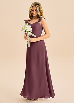 Azazie Mavie Junior Abito A-Line in Chiffon Increspato Sangria image1