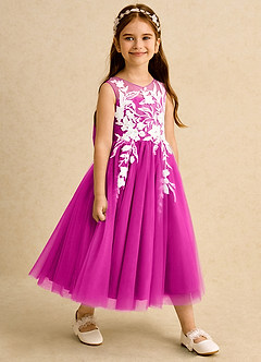 Azazie Sundae Abiti da Ragazza di Fiori Abito Principessa in Pizzo Fucsia image4