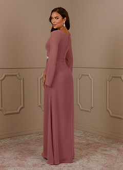 Azazie Belinda vestidos de madre de la novia Vestido de Rosa Del Desierto de Gasa de Corte En A con Cuello en V Plisado image4
