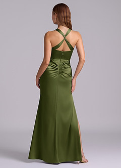 Azazie Amelie Abiti da Damigella Abito A-Line in Raso Elasticizzato Plissettato Oliva image7