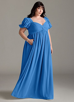 Azazie Madisynn Brautjungfernkleider für Schwangere Schleifen Chiffon Bodenlänge Kleid image7