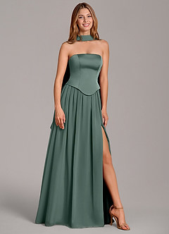 Azazie Cadence Suknie dla druhen Linia A Gorset Satyna elastyczna Do ziemi Sukienka image1