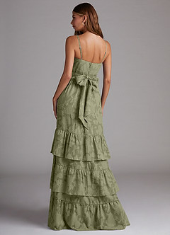 Azazie Nathalia Bridesmaid Dresses Pistachio A-Line Bow Floral Burnout Dress image2