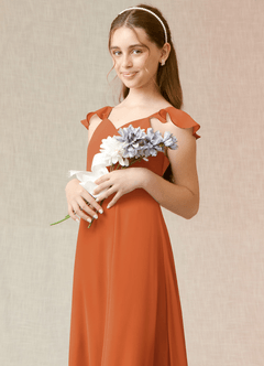 Azazie Everett Junior Cinnamon A-Line Chiffon Dress image6