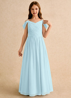 Azazie Chelo Girls Formal Abiti da Ragazza di Fiori Abito A-Line in Chiffon Plissettato Nuvola Blu image5