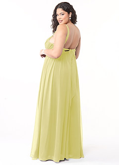 Azazie Aziza Robes de demoiselle d'honneur Robe Trapèze en Mousseline de soie Col V plissé Sorbet Citron image9