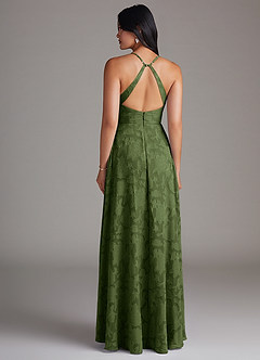 Azazie Davis Abiti da Damigella Abito A-Line in Burnout Floreale Plissettato Oliva image2