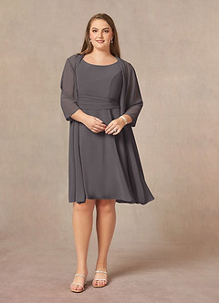 Azazie Shirley Mother of the Bride Dresses Steel Grey A-Line Scoop Pleated Chiffon Dress image8