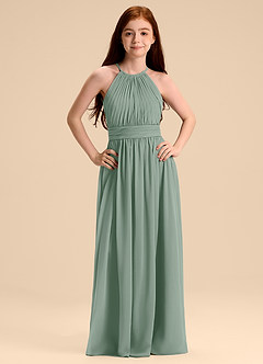 Azazie Malone Junior A-Linie Plissee Chiffon Kleid Silberner Salbei image7