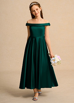 Azazie Teeny Junior Formal vestidos de niña de las flores Vestido de Pino de Satin Mate de Corte En A con Plisado image3