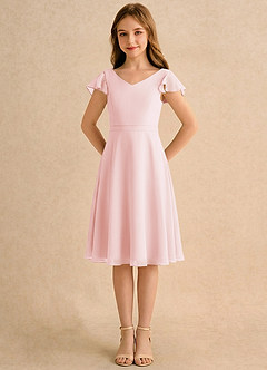 Azazie Narin Girls Formal Sukienki dla dziewczynek sypiących kwiaty Linia A z rękawami Szyfon Długość do kolan Sukienka image5