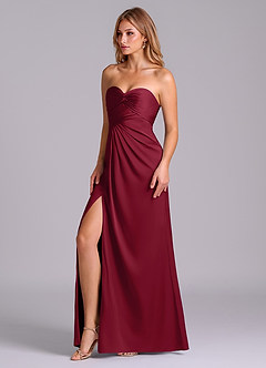 Azazie Sabrine Bridesmaid Dresses Burgundy A-Line Sweetheart Neckline Stretch Satin Dress image4