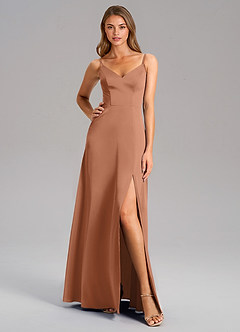 Azazie Talina Bridesmaid Dresses Bronzer A-Line Stretch Satin Dress image3