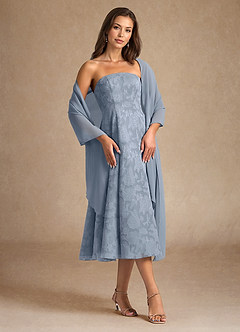 Azazie Lorain vestidos de madre de la novia Vestido de Azul Polvoriento de Devorado Floral de Corte En A con Plisado image1