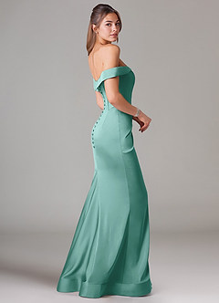 Azazie Everly Bridesmaid Dresses Aqua Mermaid Off the Shoulder Stretch Satin Convertible Dress image4