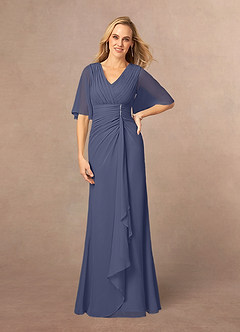 Azazie Carson Mother of the Bride Dresses Stormy A-Line V-Neck Lace Chiffon Dress image1