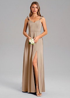 Azazie Everett Bridesmaid Dresses Taupe A-Line Stretch Satin Dress image5