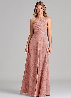 Azazie Phaedra Abiti da Damigella Abito A-Line in Burnout Floreale Monospalla Rosetta image5