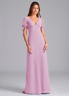 Azazie Pheby Bridesmaid Dresses Candy Pink A-Line Pleated Chiffon Dress image4
