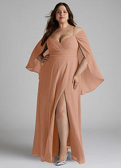 Azazie Cienna Abiti da Damigella Abito A-Line in Chiffon a Spalla Scoperta Champagne Rosa image7