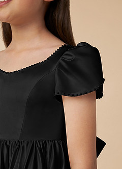 Azazie Juno Flower Girl Dresses Black A-Line Sweetheart Neckline Matte Satin Dress image3