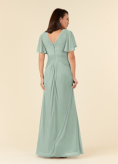 Azazie Emmeline Mother of the Bride Dresses Agave A-Line V-Neck Pleated Mesh Dress image7