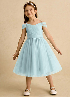 Azazie Lila Girls Formal Robe Demoiselle D'honneur Fillette Robe Trapèze en Tulle Épaule décolletée Brume image3