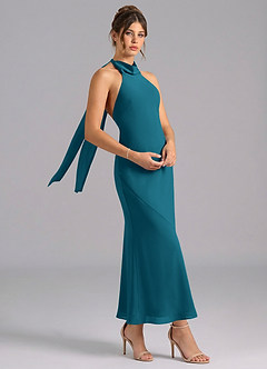 Azazie Velli Abiti da Damigella Abito Sirena in Chiffon Collo Alto Blu Inchiostro image3