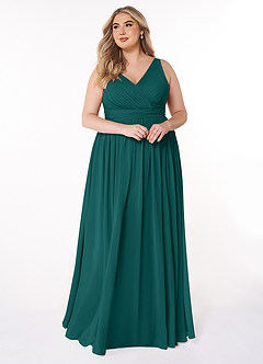 Azazie Kora Robes de demoiselle d'honneur Robe Trapèze en Mousseline de soie Plissée Paon image10