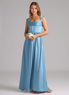 Azazie Hattie Robes de demoiselle d'honneur Robe Trapèze en Satin extensible Corset Acier Bleuté image1