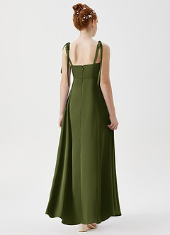 Azazie Rosey Junior A라인 스윗하트 네크라인 스트레치 새틴 플로어 길이 주니어 신부 들러리 드레스 image2