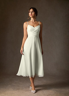 Azazie Kali Vestidos de novia Vestido de Crema de gasa arrugada de Corte en A con Cuello en V Plisado image1