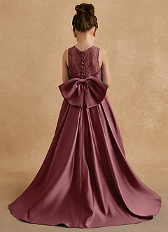 Azazie Sammy Blumenmädchenkleider A-Linie Spitze Matte Satin Kleid Wüstenrose image3