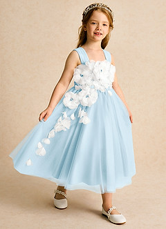 Azazie Dovey Flower Girl Dresses Sky Blue Ball-Gown Bow Tulle Dress image6