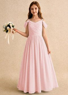 Azazie Chelo Girls Formal Jurken voor bloemenmeisjes A-Lijn Jurk van Chiffon Geplooid Blozend Roze image3