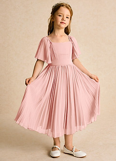 Azazie Gisele Flower Girl Dresses Rosette A-Line Pleated Chiffon Dress image5